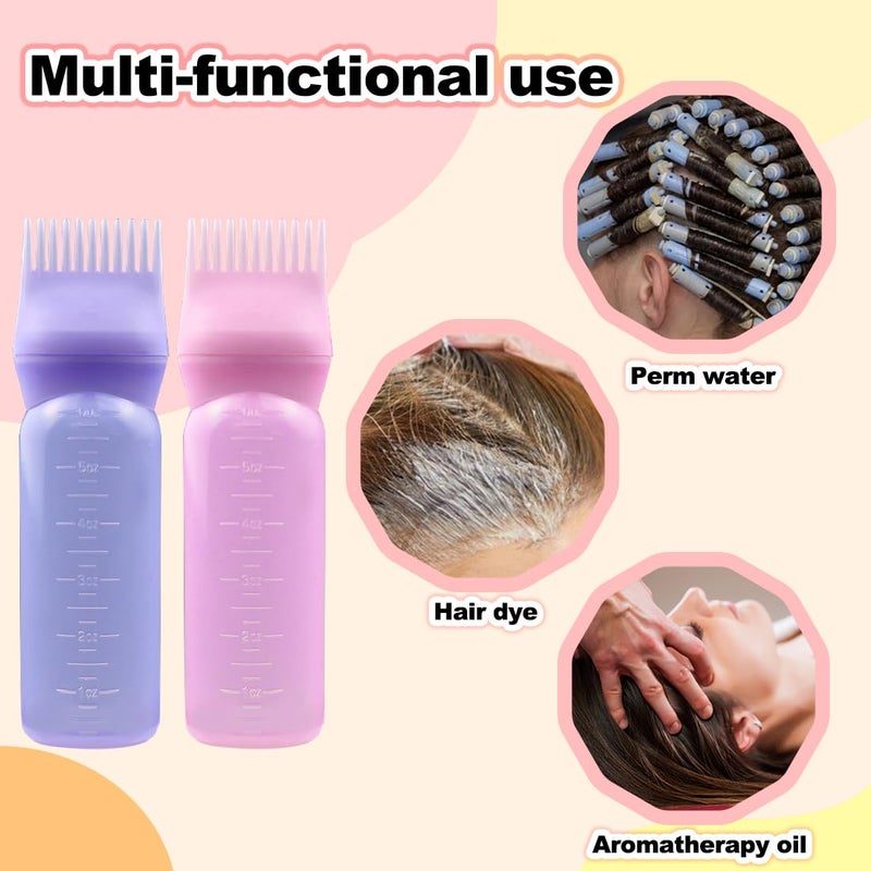 ELANE 4PCS Hair Oil Applicator Bottles - Root Comb Bottles for Scalp Oil and Hair Oiling, 6oz (2 Pink + 2 Purple) - Image 4